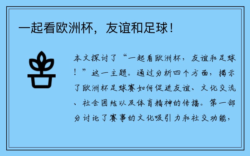 一起看欧洲杯，友谊和足球！