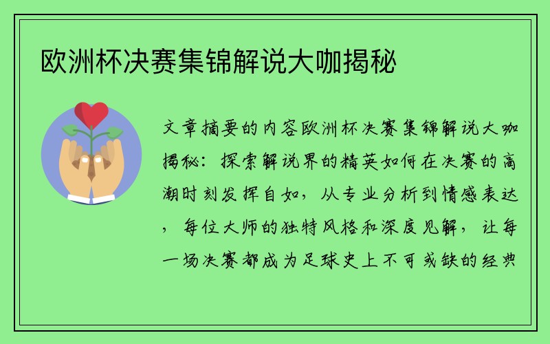 欧洲杯决赛集锦解说大咖揭秘